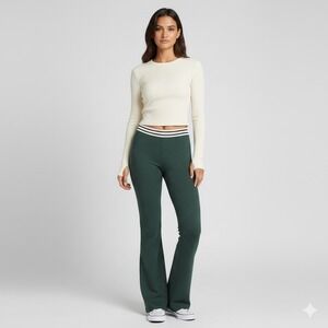 SPLITS59 Women's XL Green Ribbed Flare Leggings‎ Yoga Pants Activewear